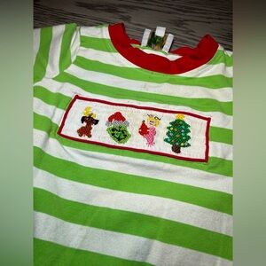 Green and White Striped Christmas Shirt